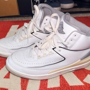 Jordan 2 Retro White and Cement Grey High-Top Sneakers